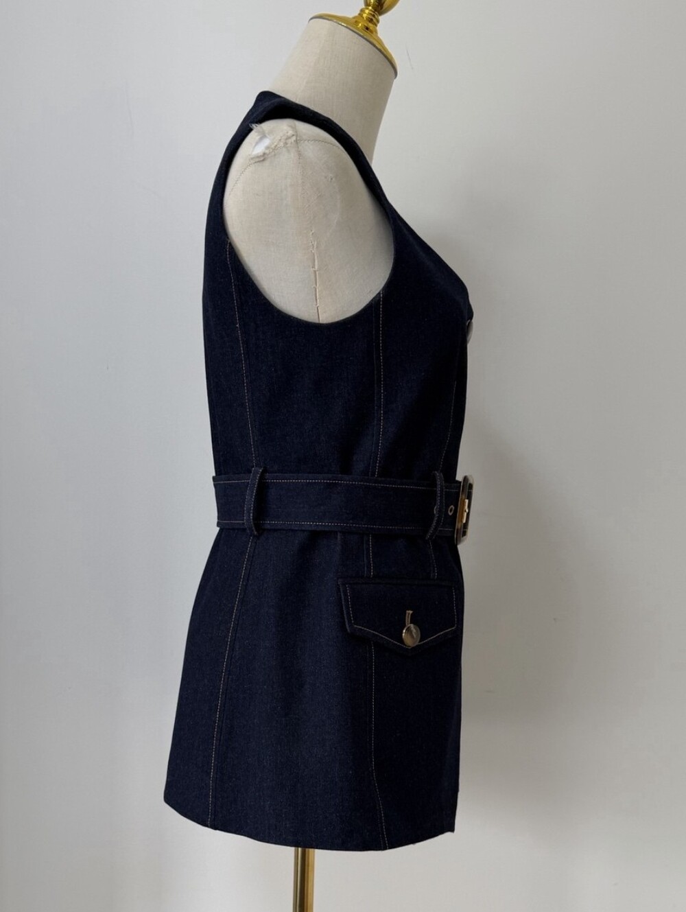 Veronica Beard Becker Stretch-Denim Belted Vest - Picture 8 of 11
